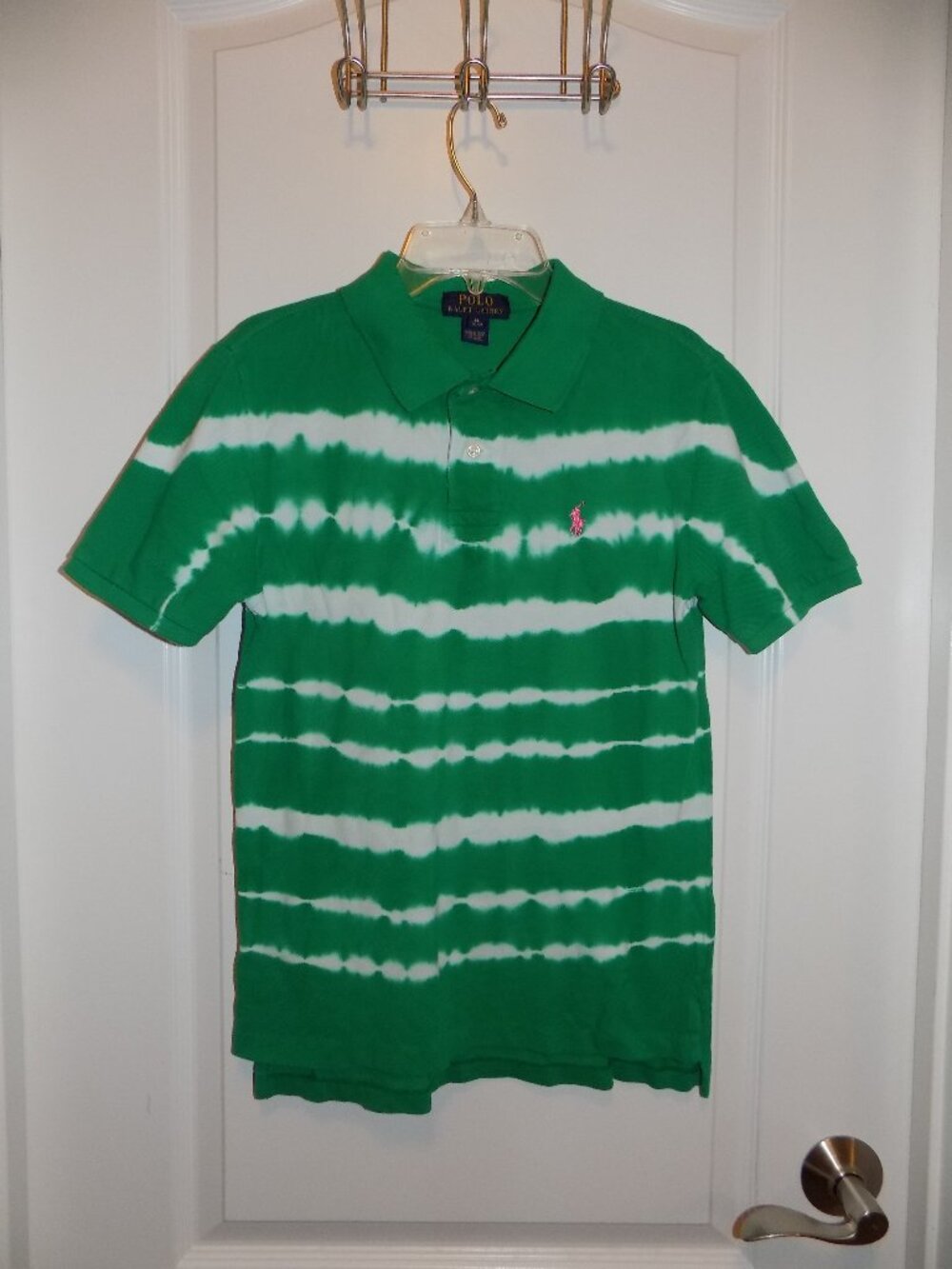 Boys Ralph Lauren POLO Green & White Tie-dye Shirt Sz 10-12